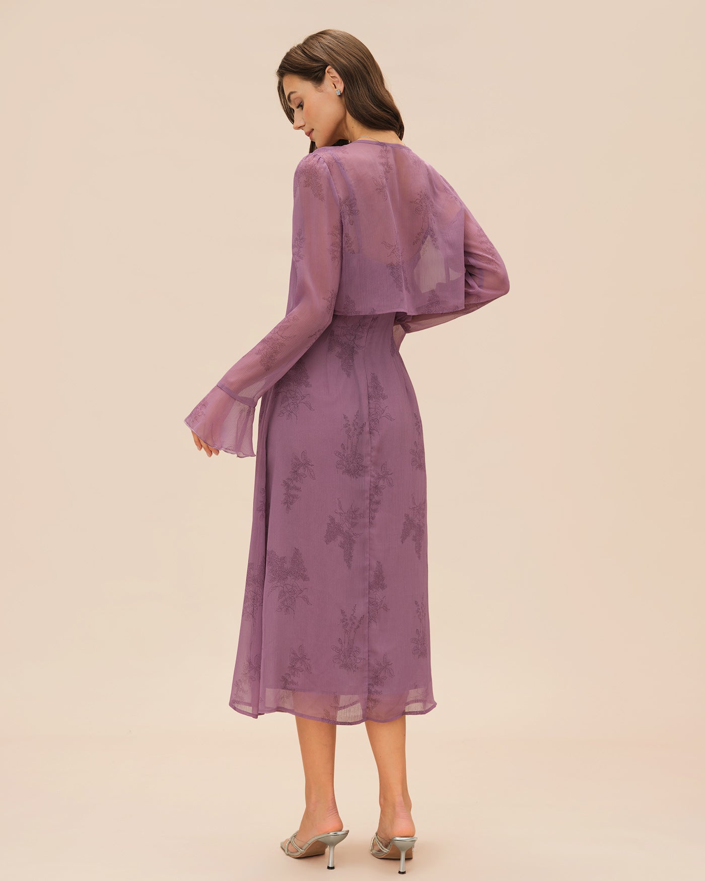 Purple Floral Ruched Slip Midi Dress | Rihoas
