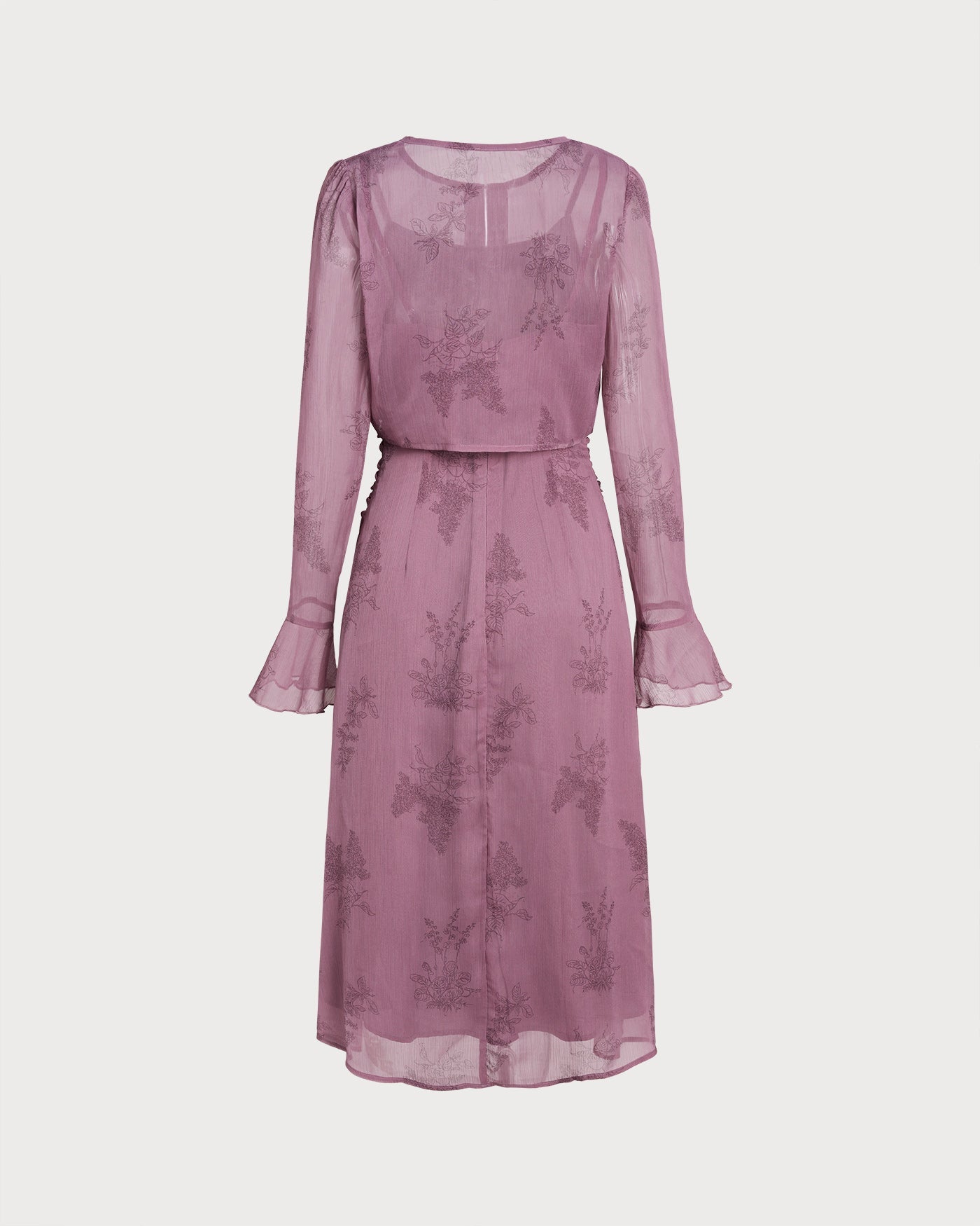 Purple Floral Ruched Slip Midi Dress | Rihoas