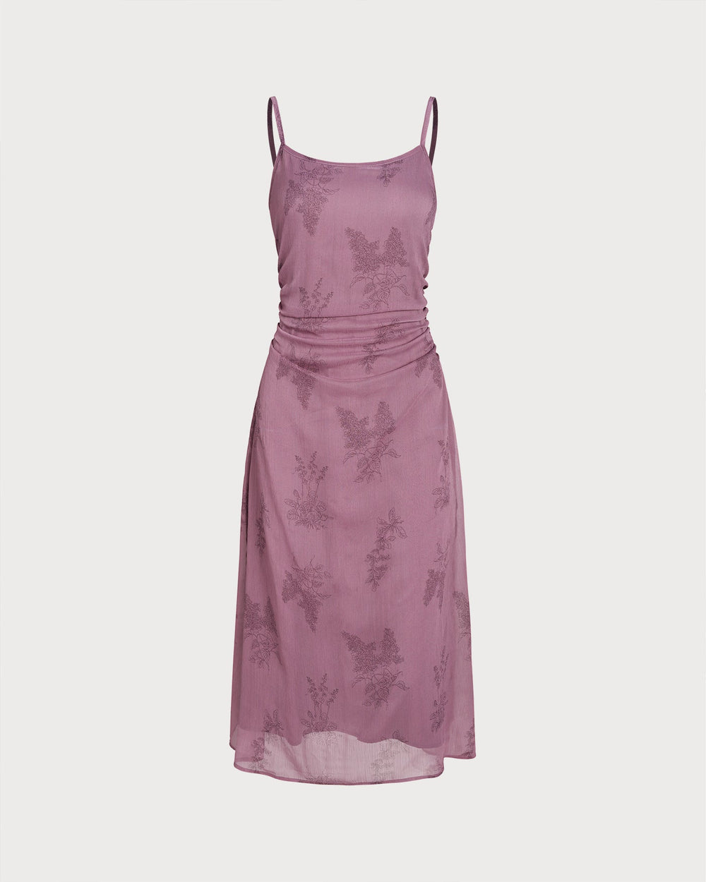 Purple Floral Ruched Slip Midi Dress | Rihoas