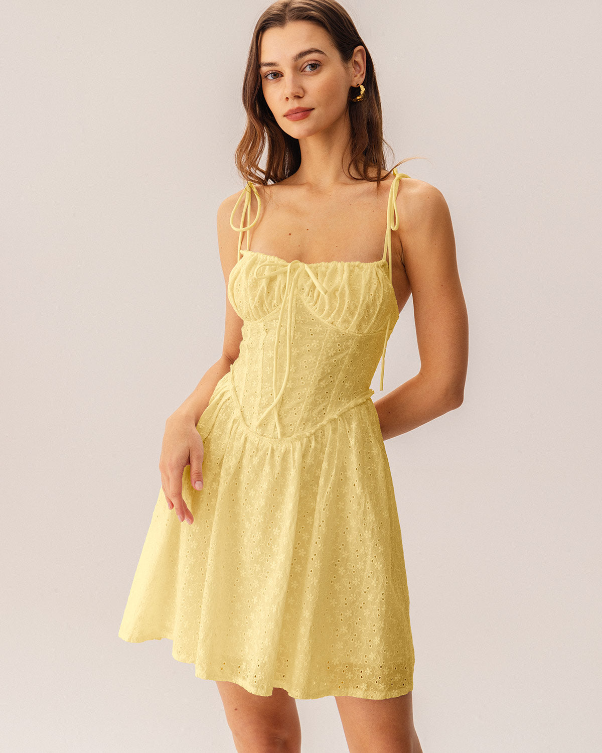 Yellow Ruched Corset Slip Mini Dress | Rihoas