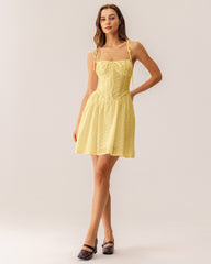 Yellow Ruched Corset Slip Mini Dress | Rihoas