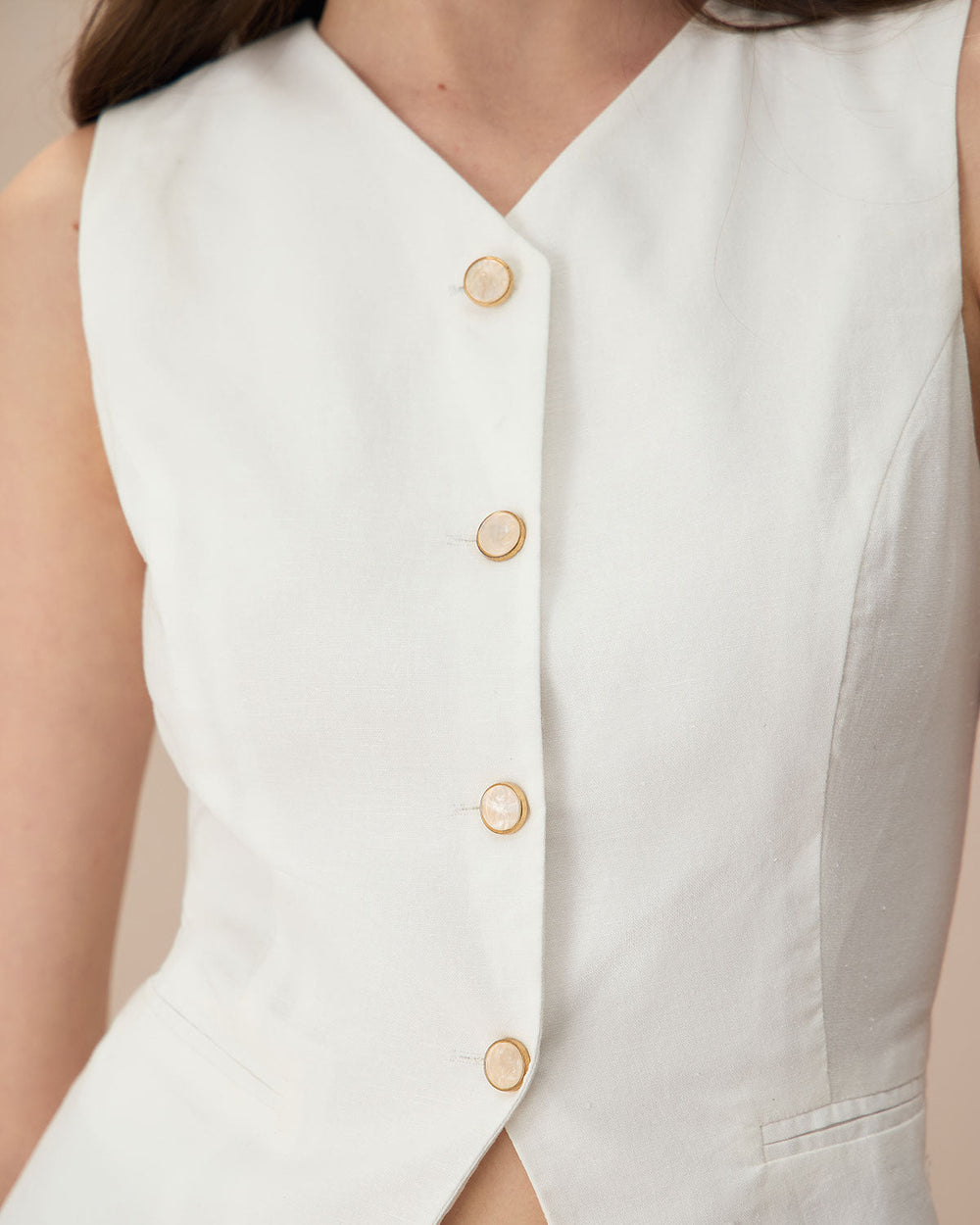 The White Single-breasted Cotton Vest | Rihoas