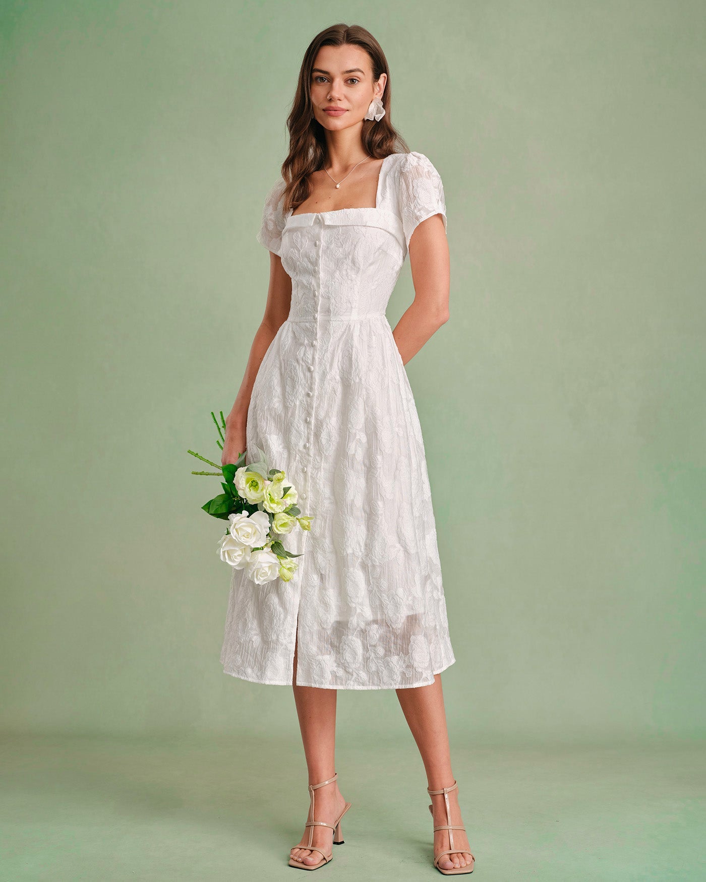White Square Neck X Cross Midi Dress | Rihoas