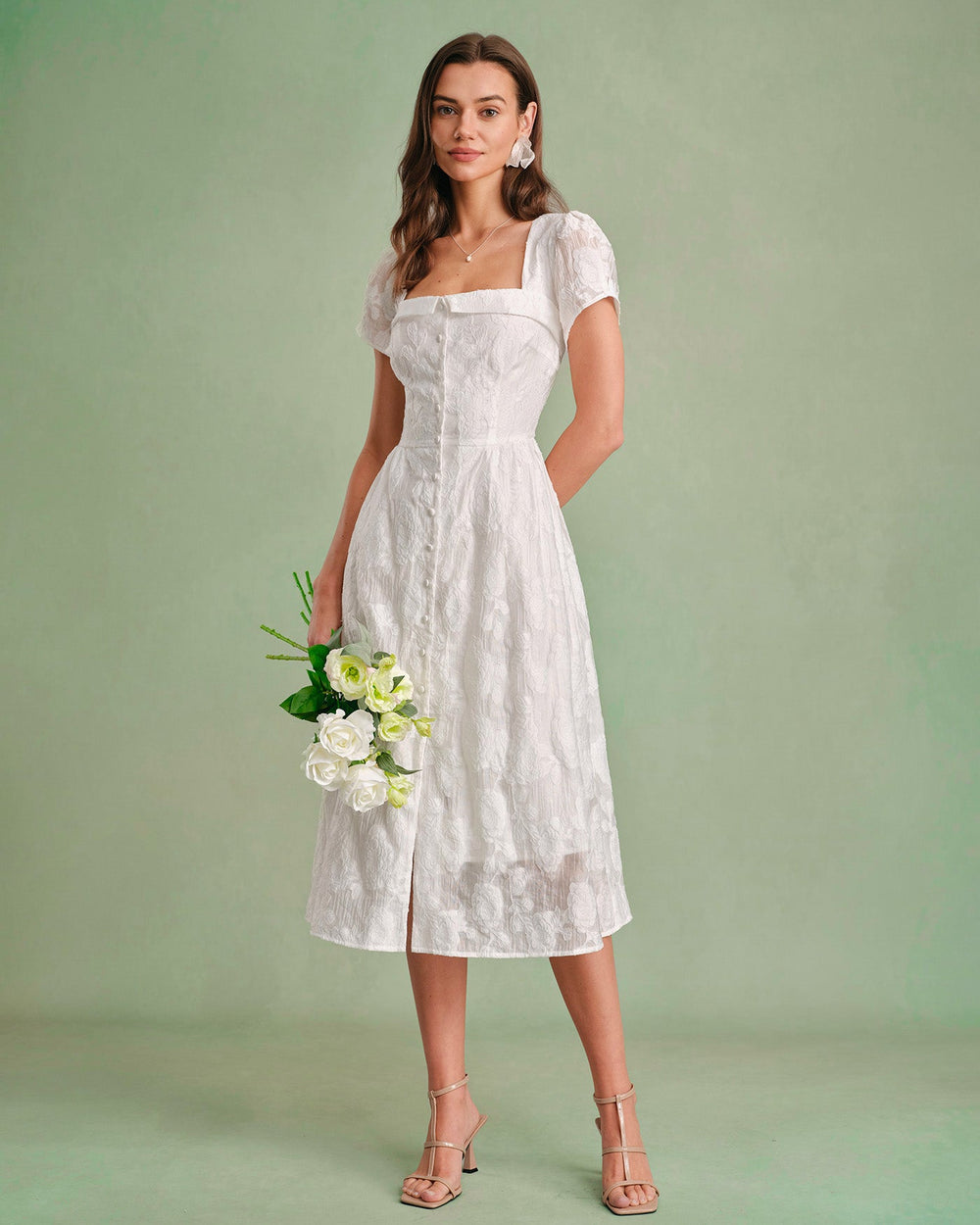 White Square Neck X Cross Midi Dress | Rihoas