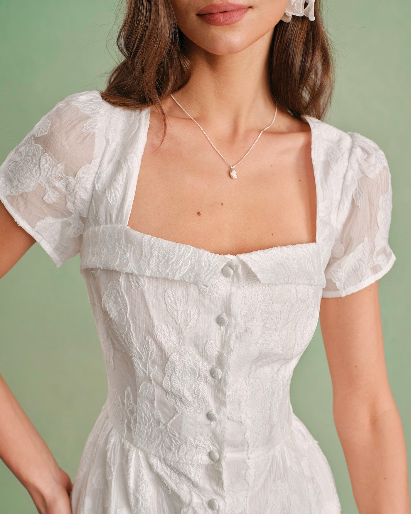 White Square Neck X Cross Midi Dress | Rihoas