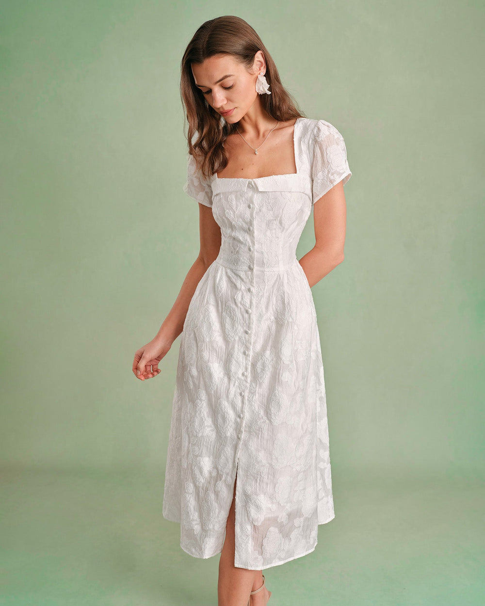 White Square Neck X Cross Midi Dress | Rihoas