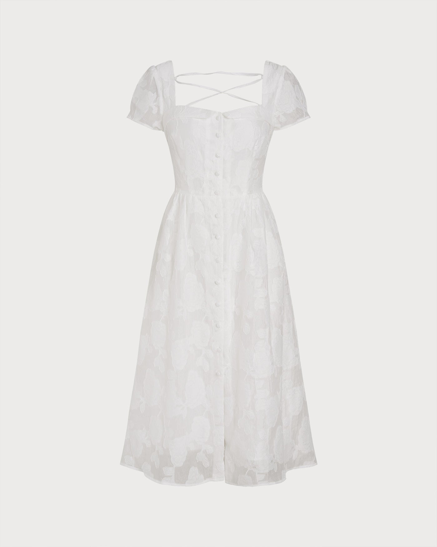 White Square Neck X Cross Midi Dress | Rihoas