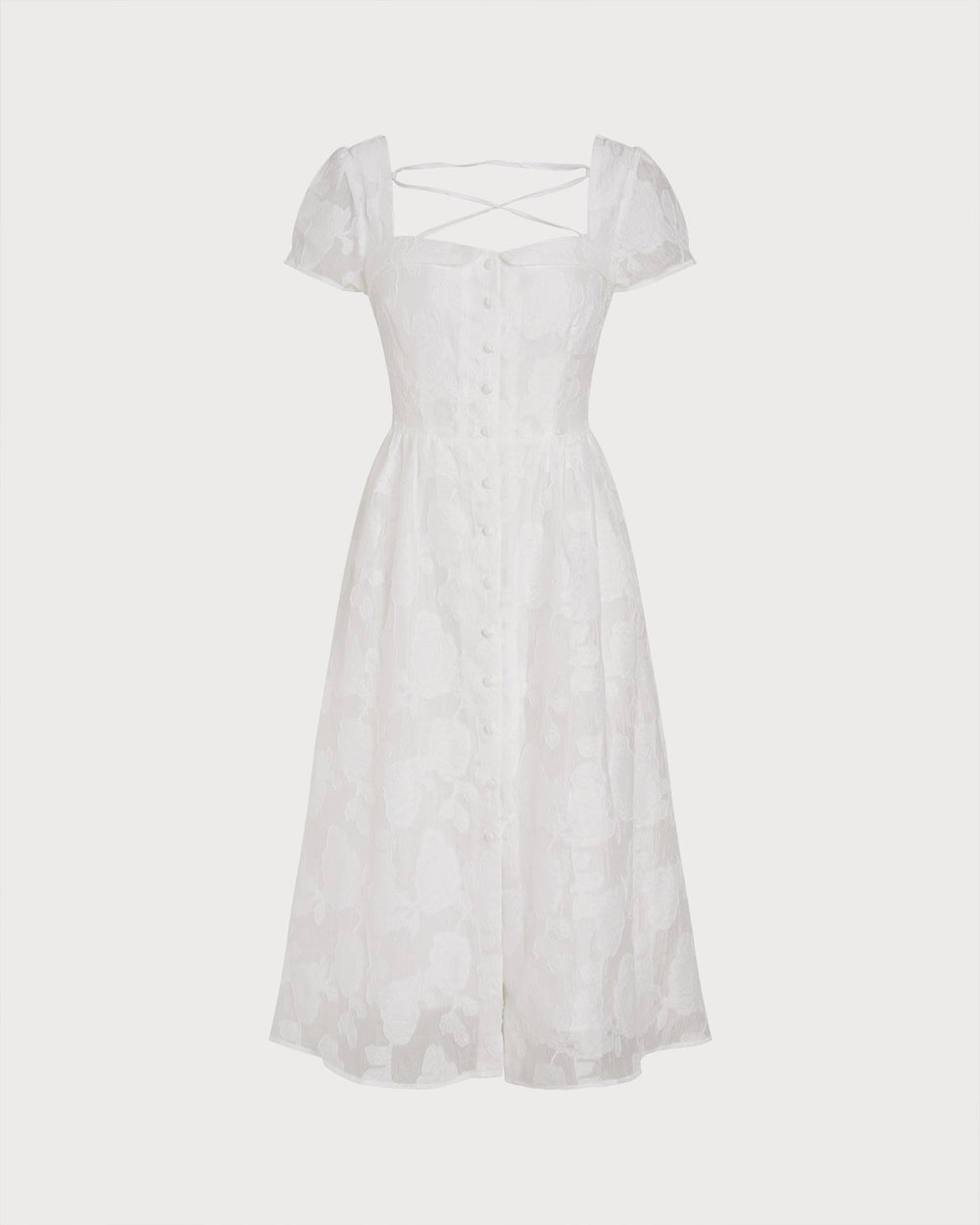 White Square Neck X Cross Midi Dress | Rihoas