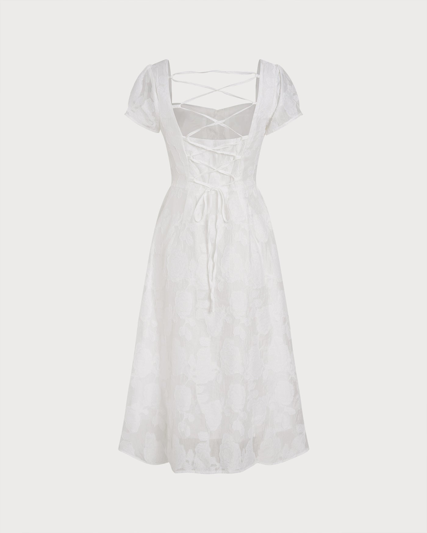 White Square Neck X Cross Midi Dress | Rihoas