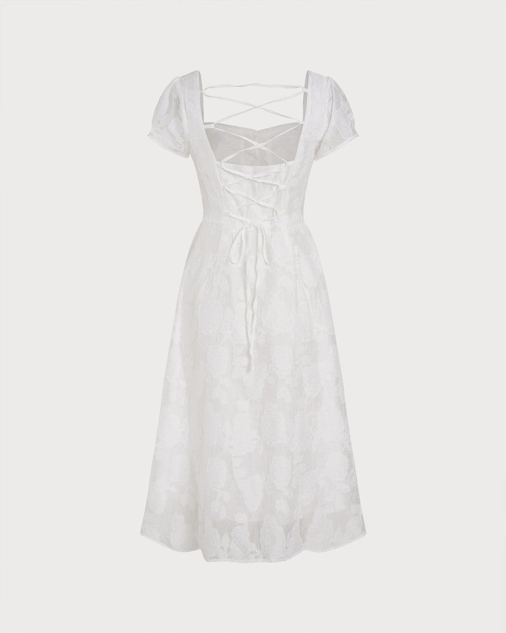 White Square Neck X Cross Midi Dress | Rihoas