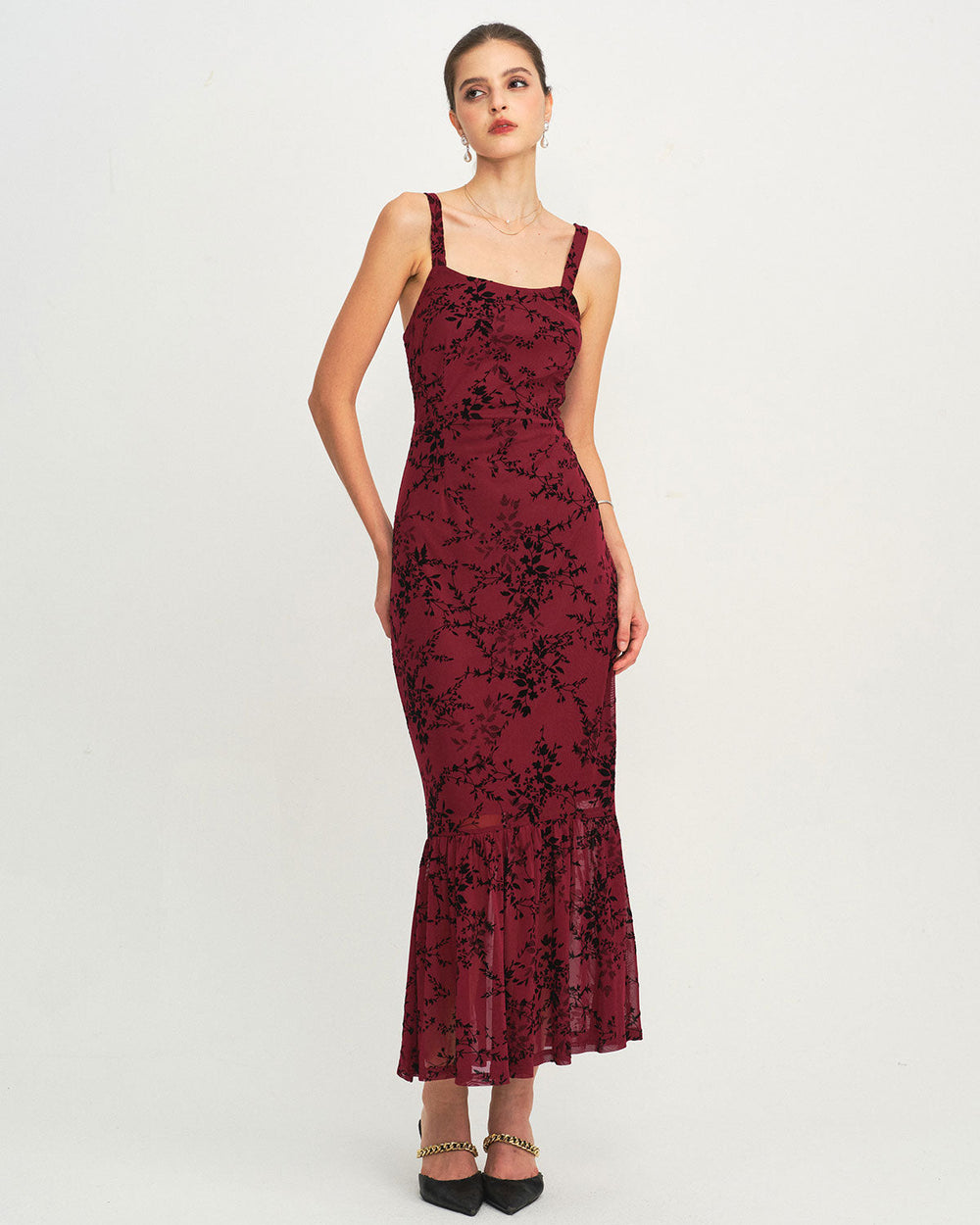 Red Floral Sleeveless Maxi Dress | Rihoas
