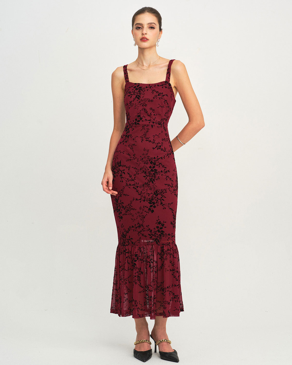 Red Floral Sleeveless Maxi Dress | Rihoas