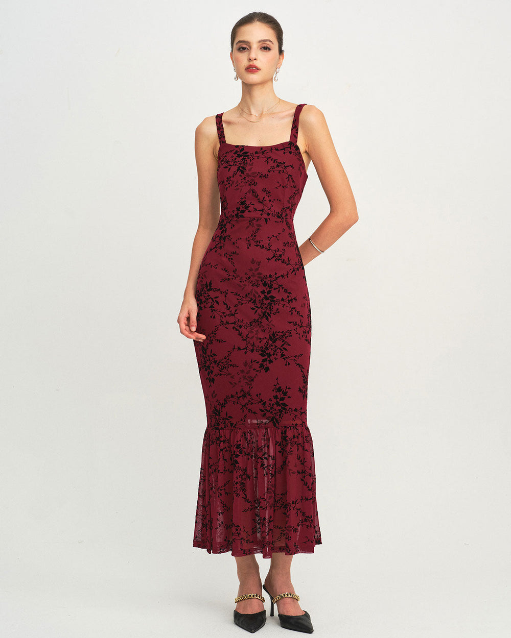 Red Floral Sleeveless Maxi Dress | Rihoas