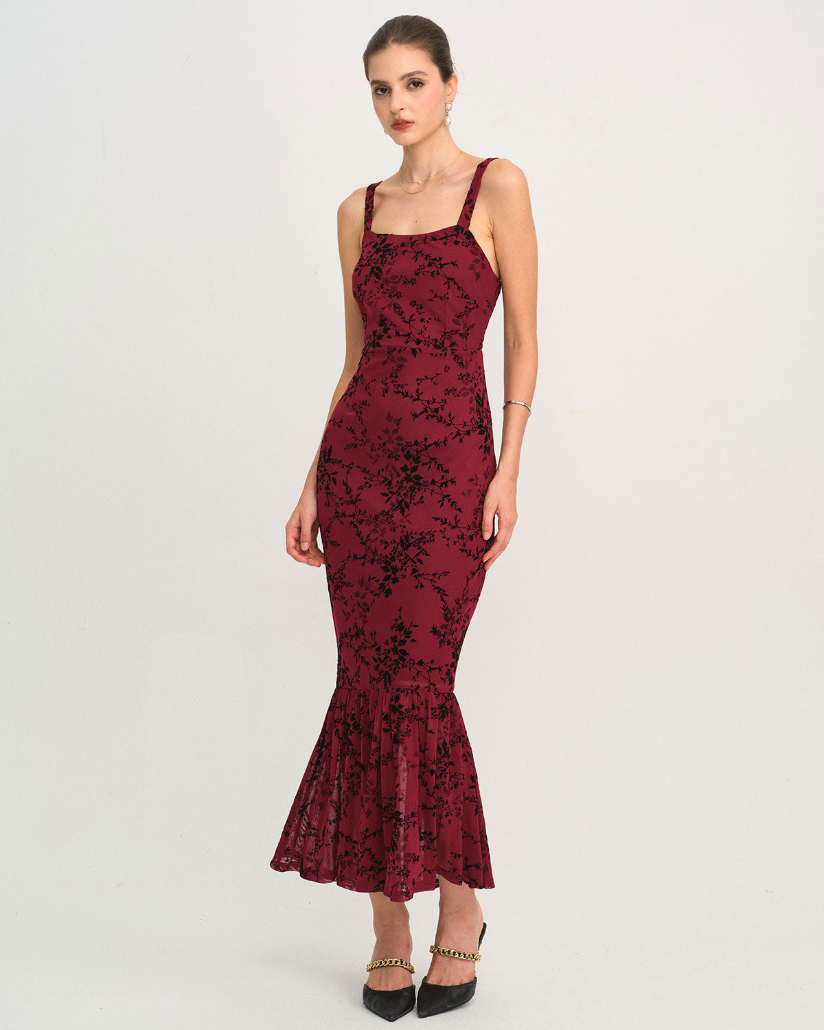 Red Floral Sleeveless Maxi Dress | Rihoas