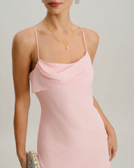 Pink Chiffon A-Line Slip Midi Dress | Rihoas