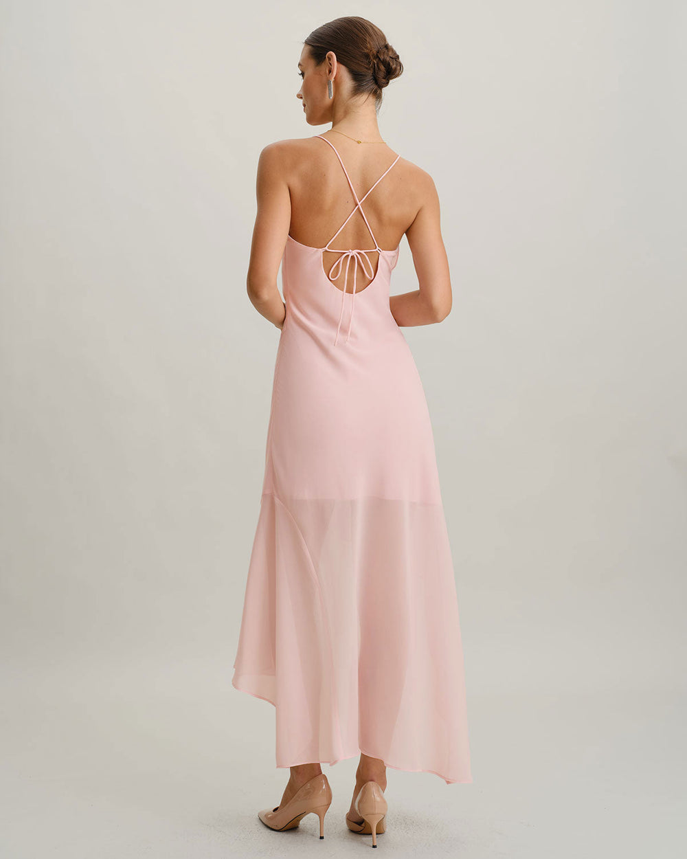 Pink Chiffon A-Line Slip Midi Dress | Rihoas