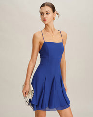 Blue Chiffon Backless Slip Mini Dress | Rihoas