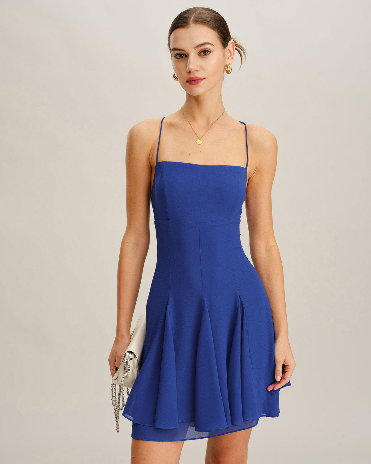 Blue Chiffon Backless Slip Mini Dress | Rihoas