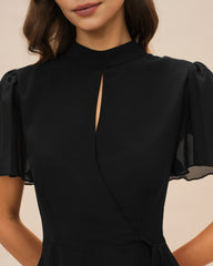 Black Turtle Butterfly Sleeve Mini Dress | Rihoas
