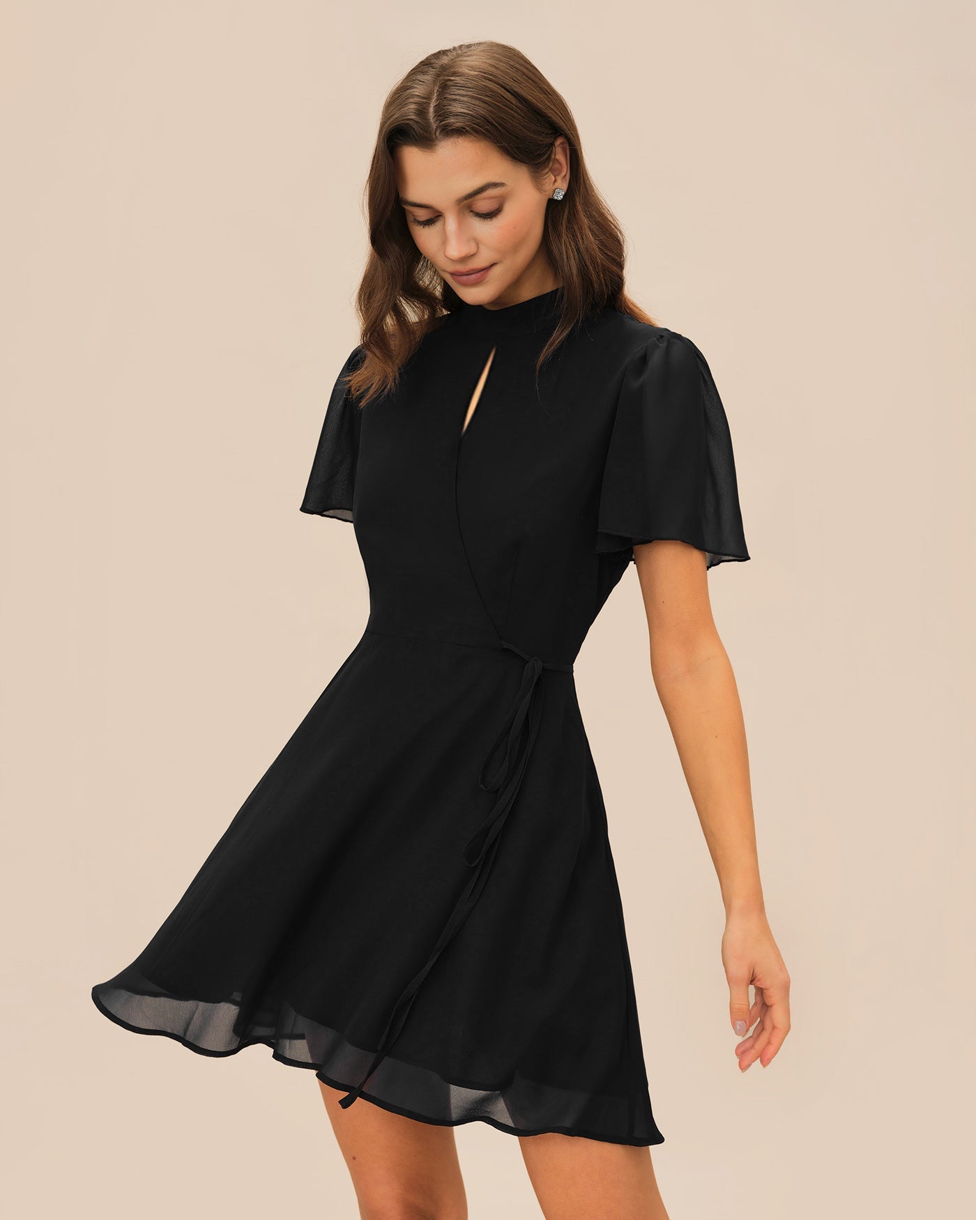 Black Turtle Butterfly Sleeve Mini Dress | Rihoas
