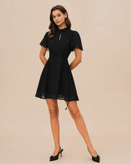 Black Turtle Butterfly Sleeve Mini Dress | Rihoas