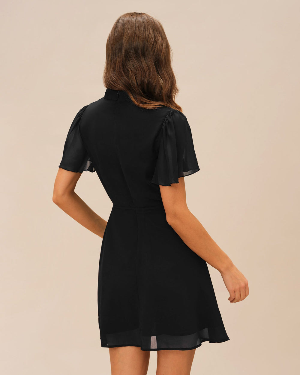 Black Turtle Butterfly Sleeve Mini Dress | Rihoas