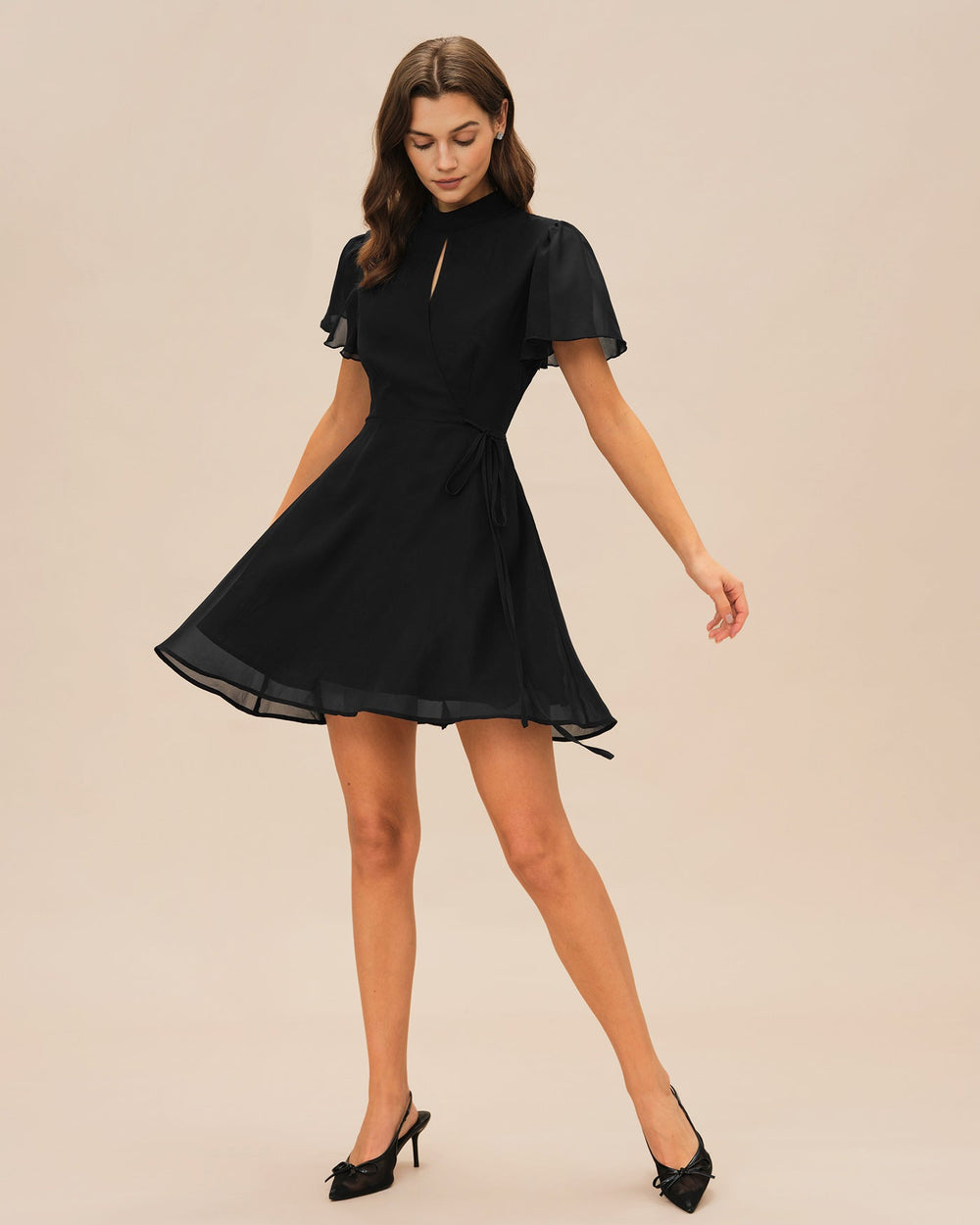 Black Turtle Butterfly Sleeve Mini Dress | Rihoas