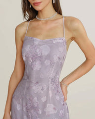 Purple Sequins Jacquard Slip Maxi Dress | Rihoas