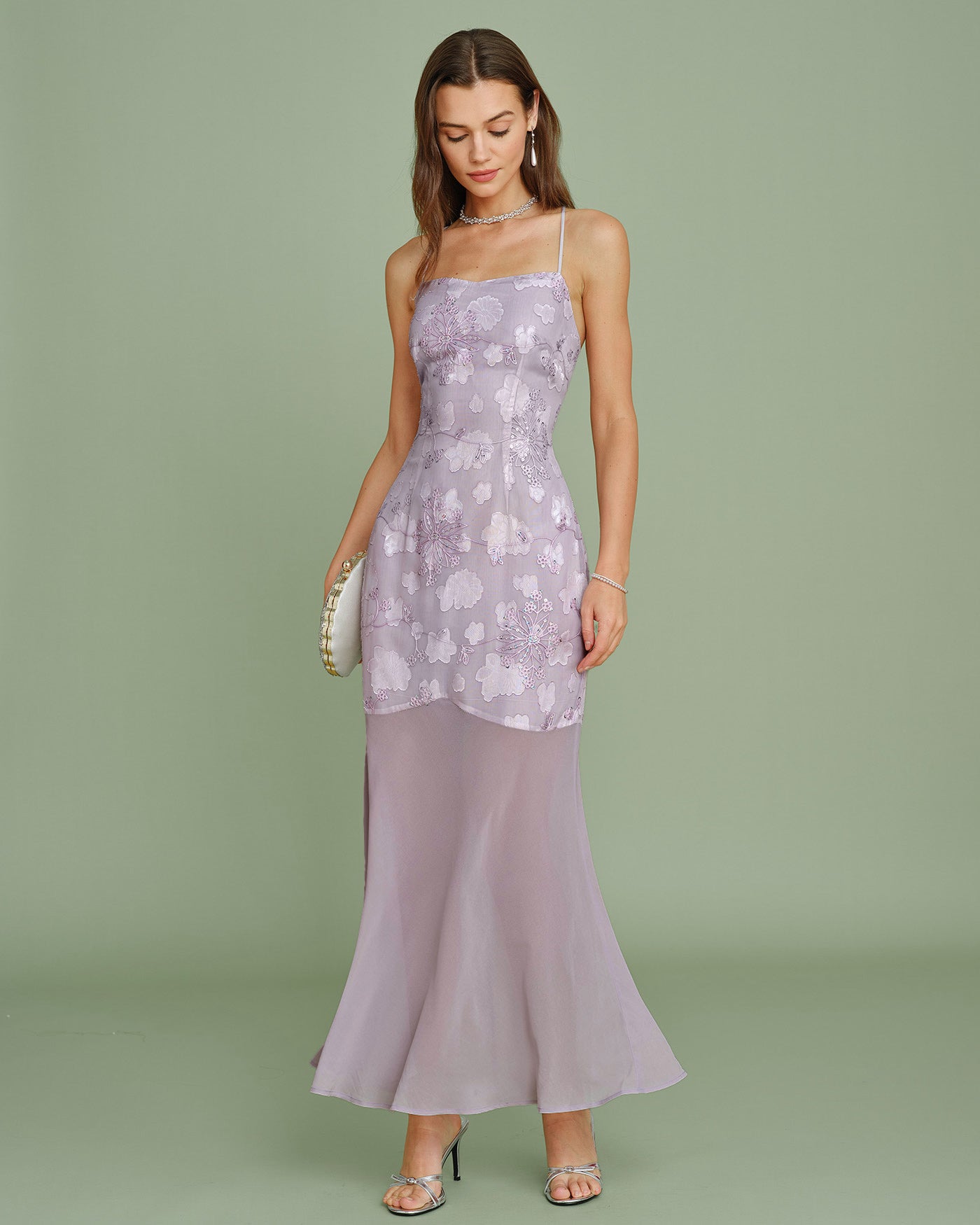 Purple Sequins Jacquard Slip Maxi Dress | Rihoas