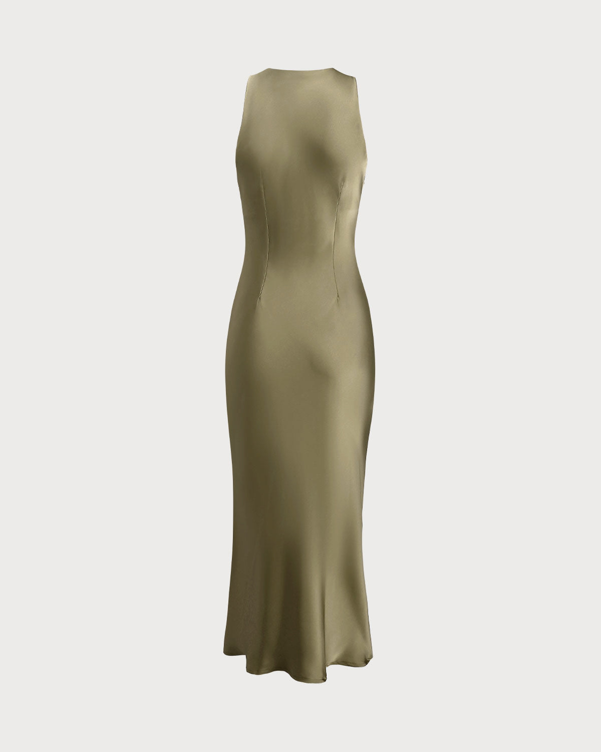 Green Satin Boat Neck Slip Midi Dress | Rihoas