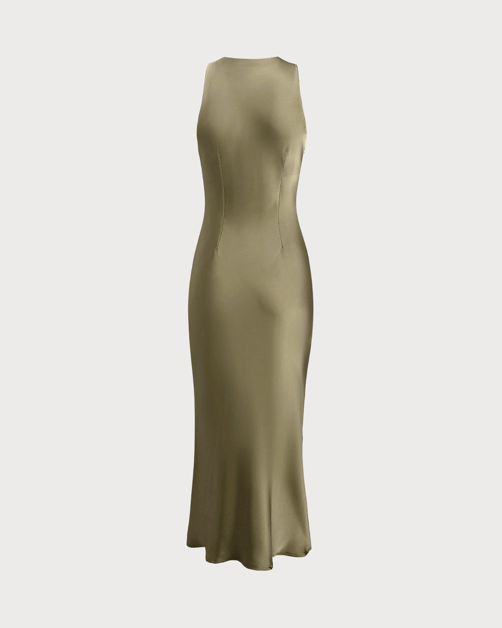 Green Satin Boat Neck Slip Midi Dress | Rihoas
