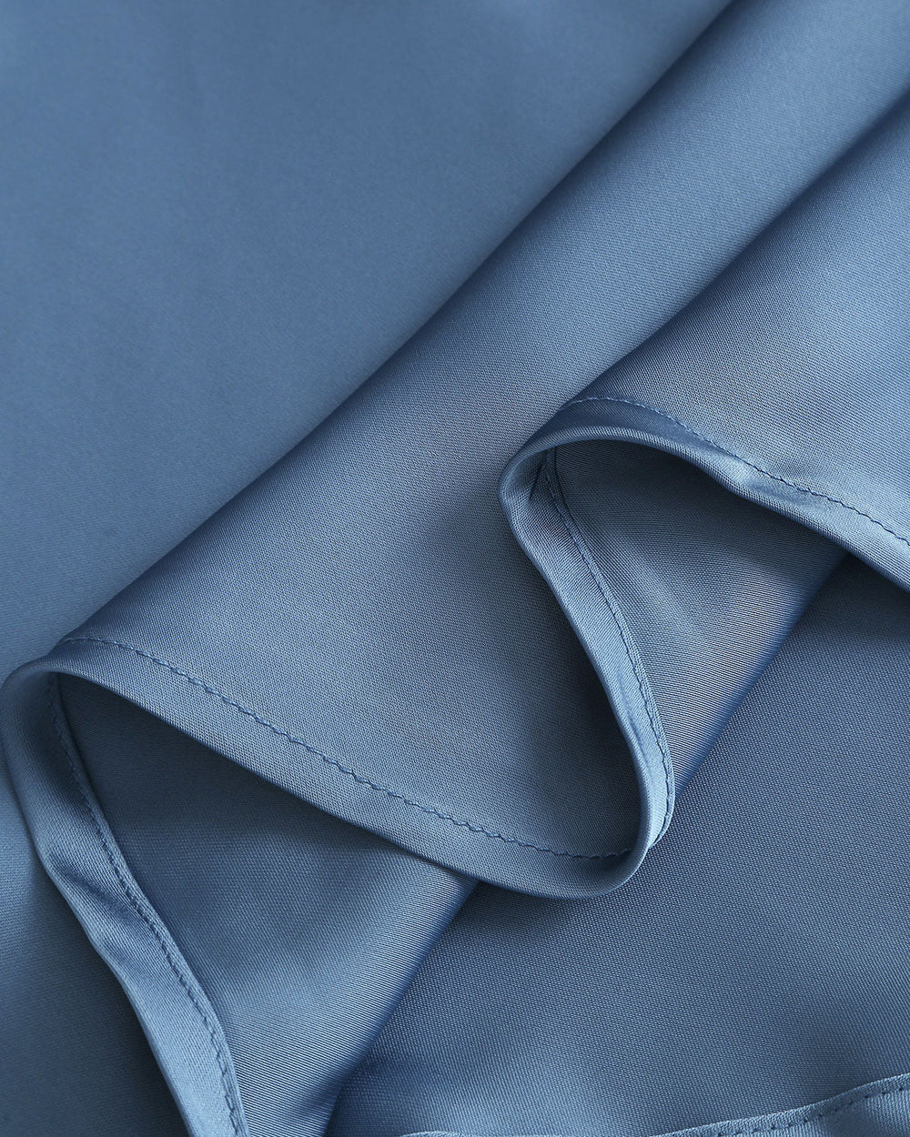 Blue Satin Boat Neck Slip Midi Dress | Rihoas