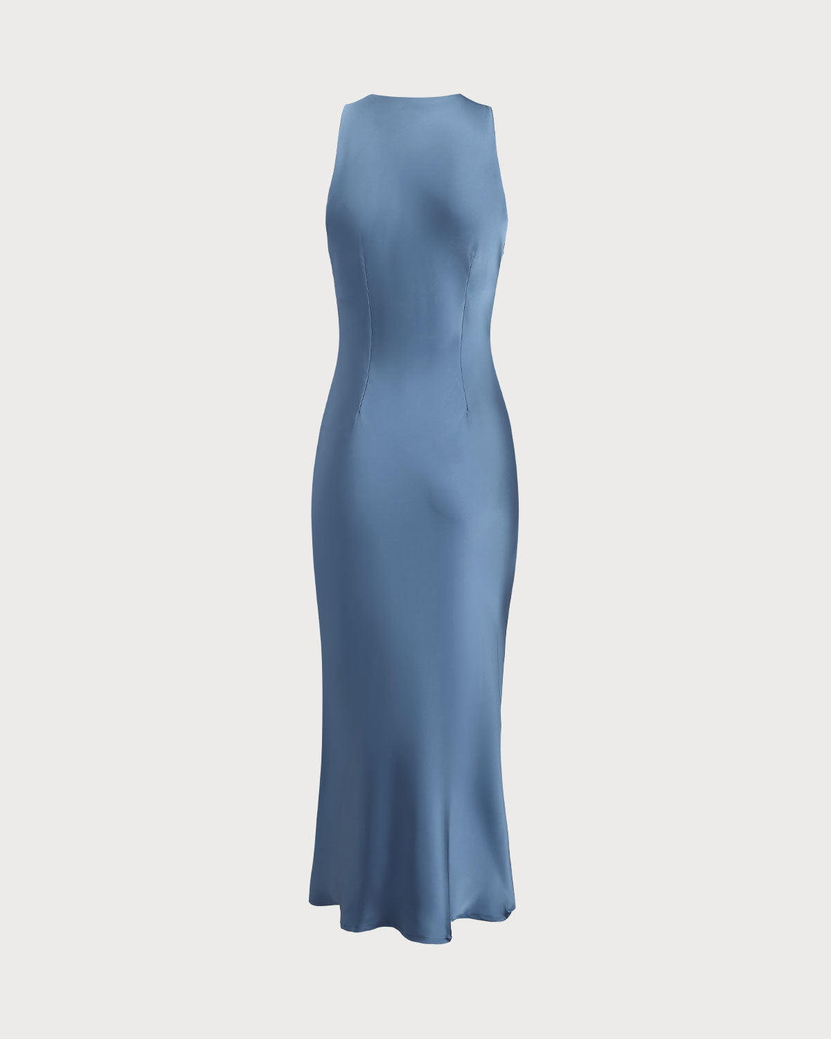 Blue Satin Boat Neck Slip Midi Dress | Rihoas