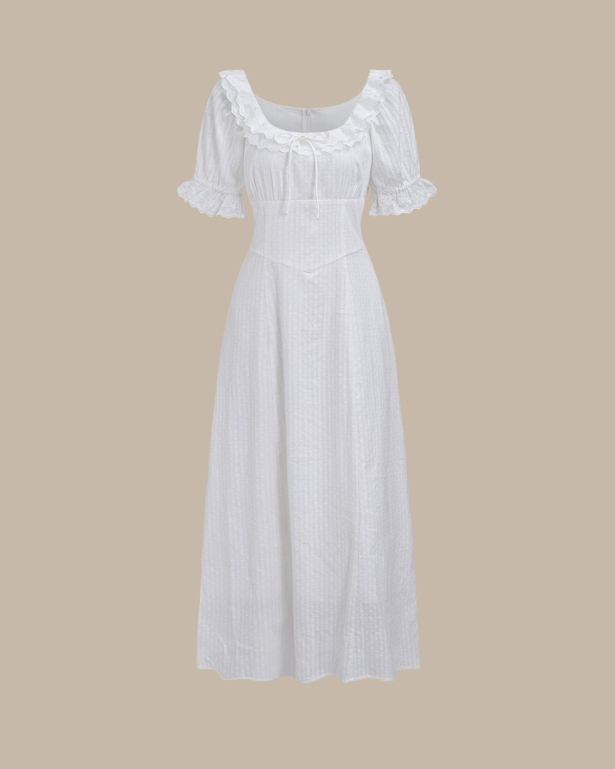 White Embroidery Puffed Sleeve Maxi Dress | Rihoas