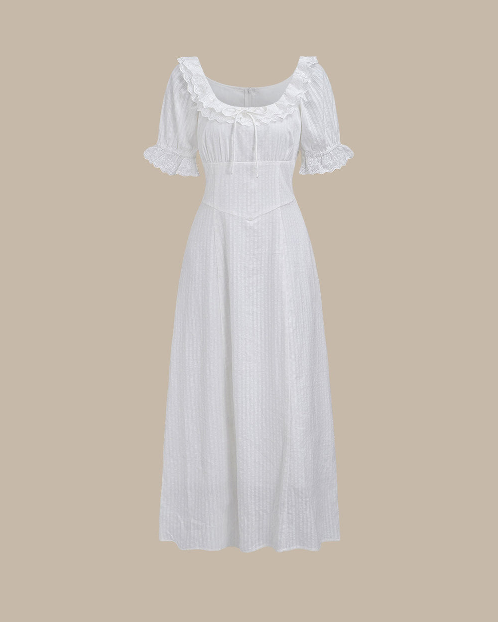 White Embroidery Puffed Sleeve Maxi Dress | Rihoas