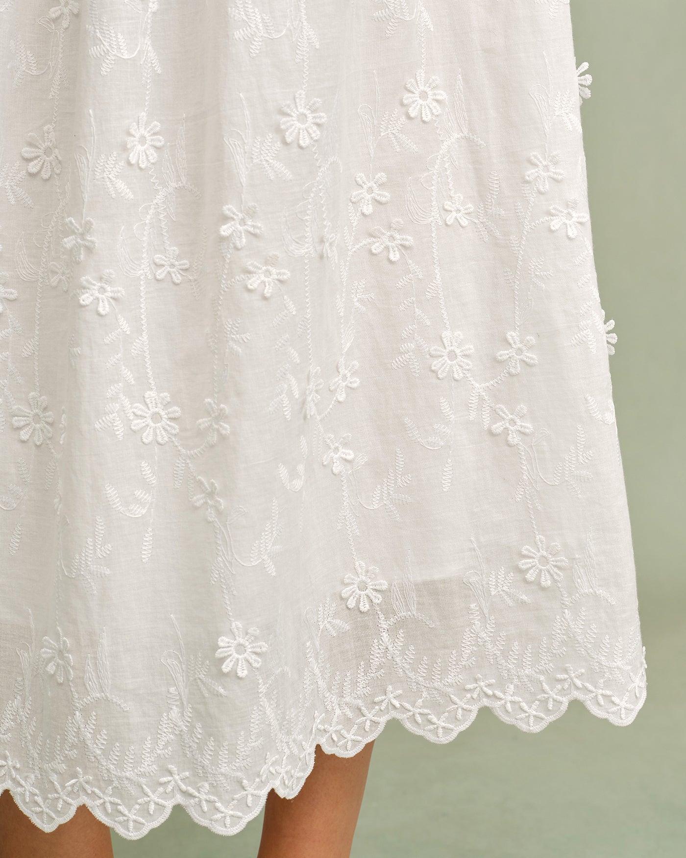 White Round Neck Floral Midi Dress | Rihoas
