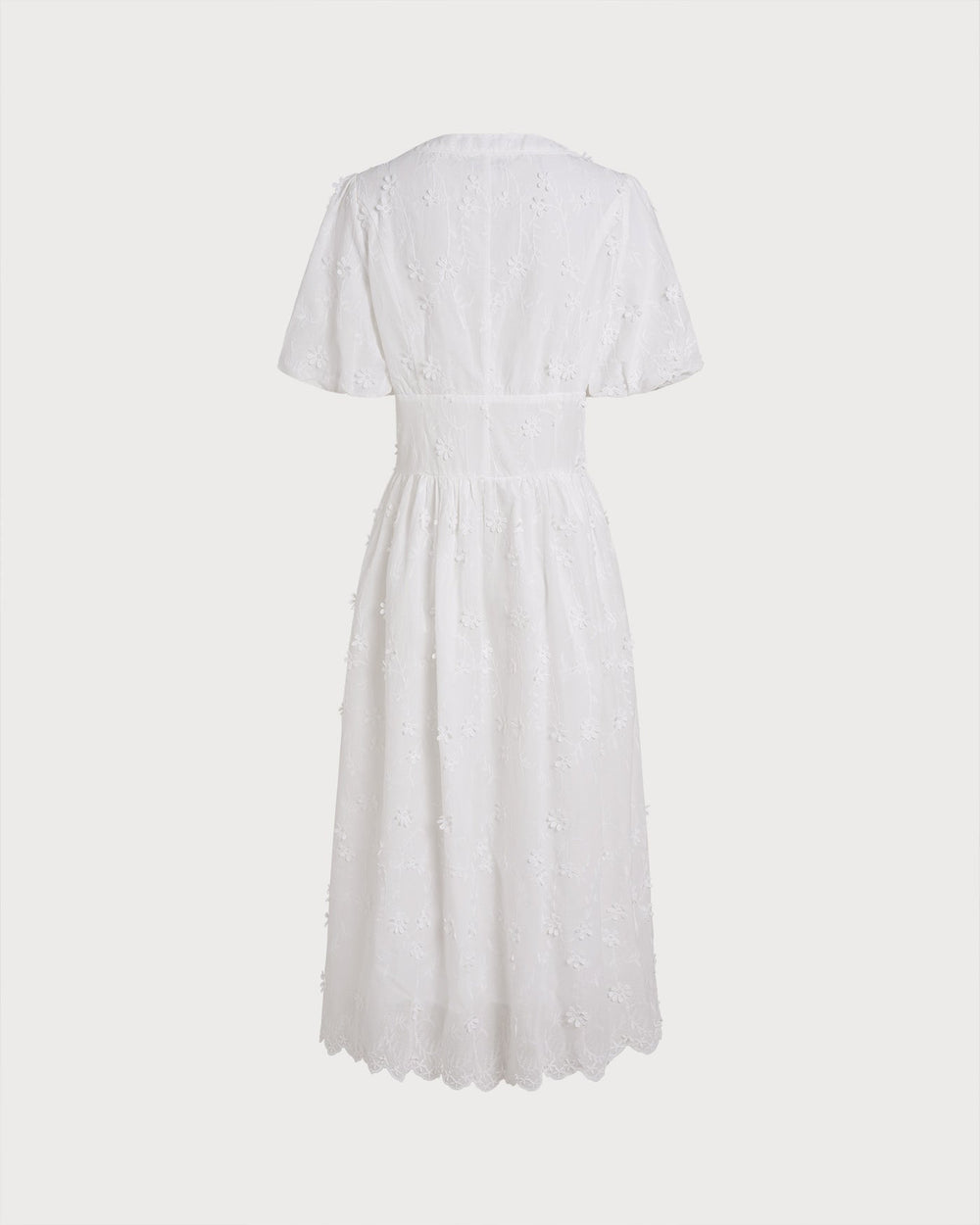 White Round Neck Floral Midi Dress | Rihoas