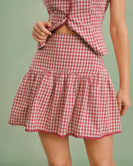 Red Plaid Ruched Mini Skirt | Rihoas