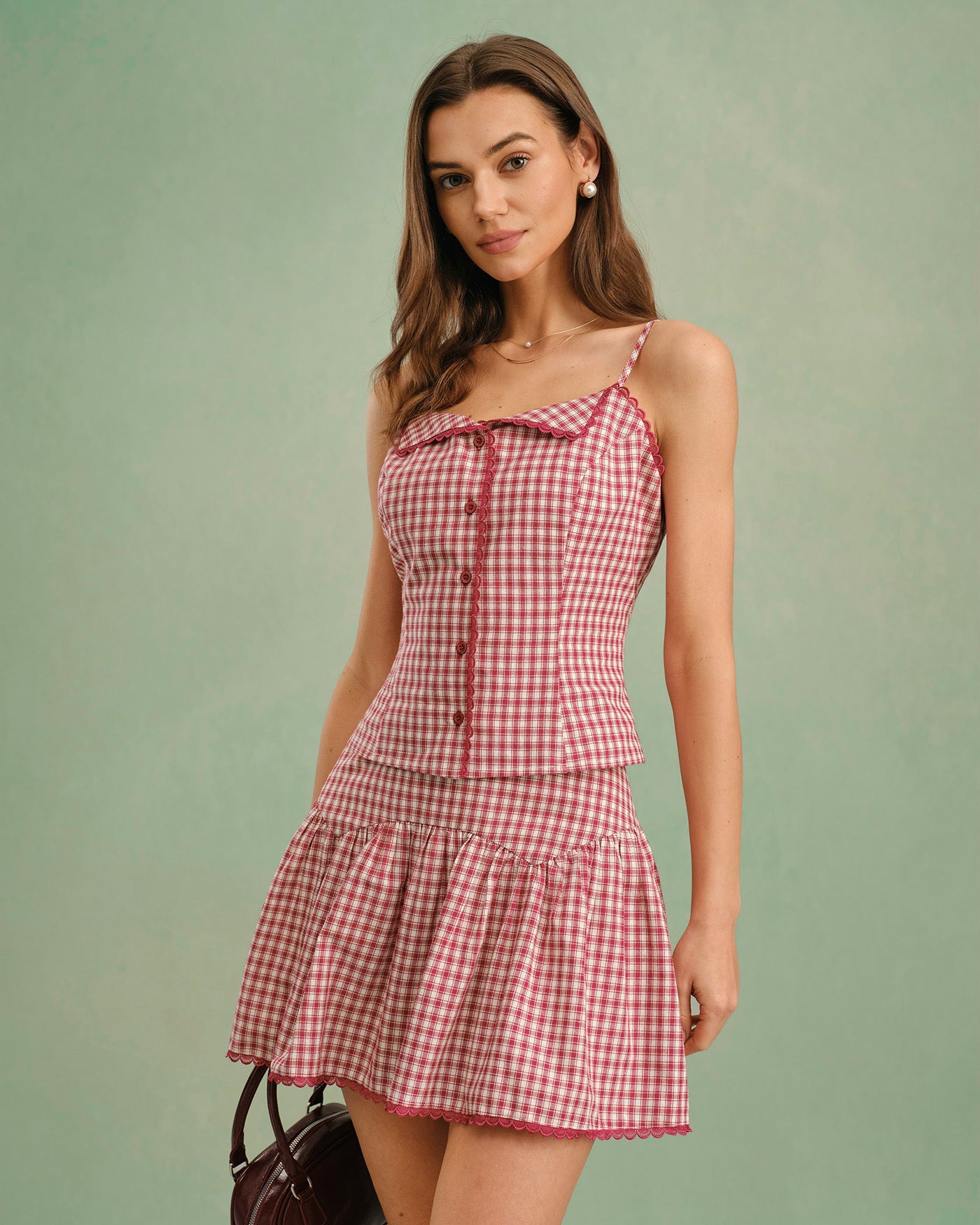 Red Plaid Ruched Mini Skirt | Rihoas