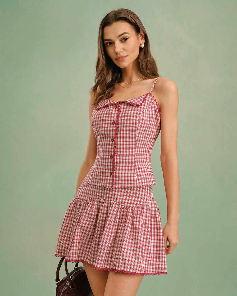 Red Plaid Ruched Mini Skirt | Rihoas