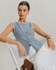 Blue Plaid Sleeveless Tank Top | Rihoas