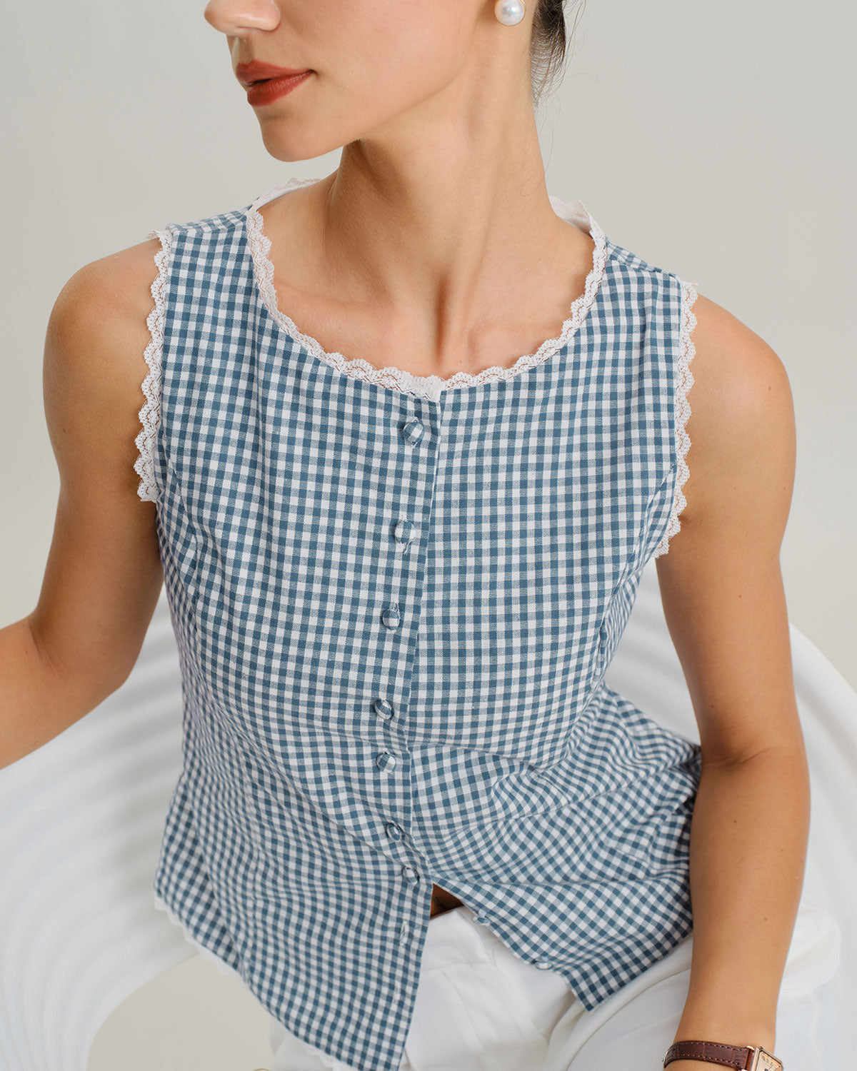 Blue Plaid Sleeveless Tank Top | Rihoas