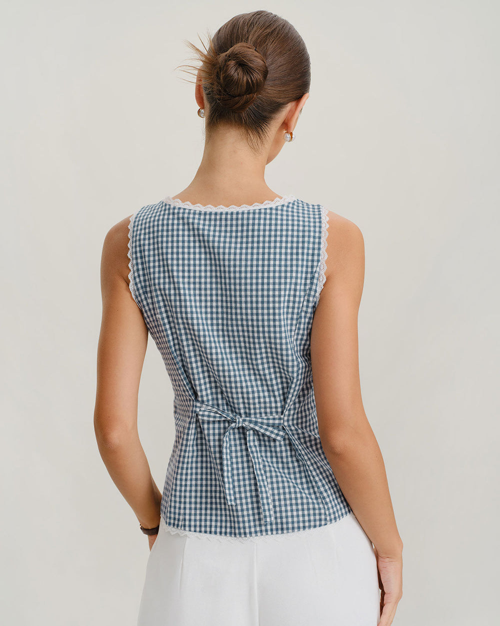 Blue Plaid Sleeveless Tank Top | Rihoas