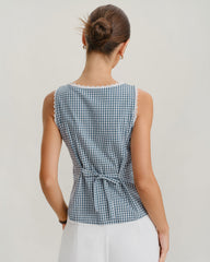 Blue Plaid Sleeveless Tank Top | Rihoas