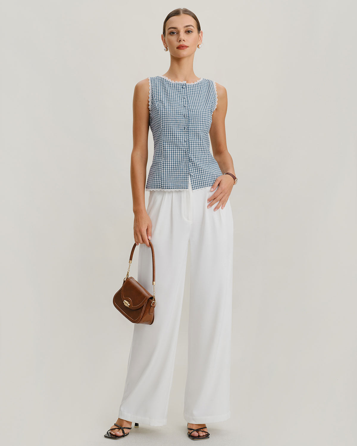Blue Plaid Sleeveless Tank Top | Rihoas