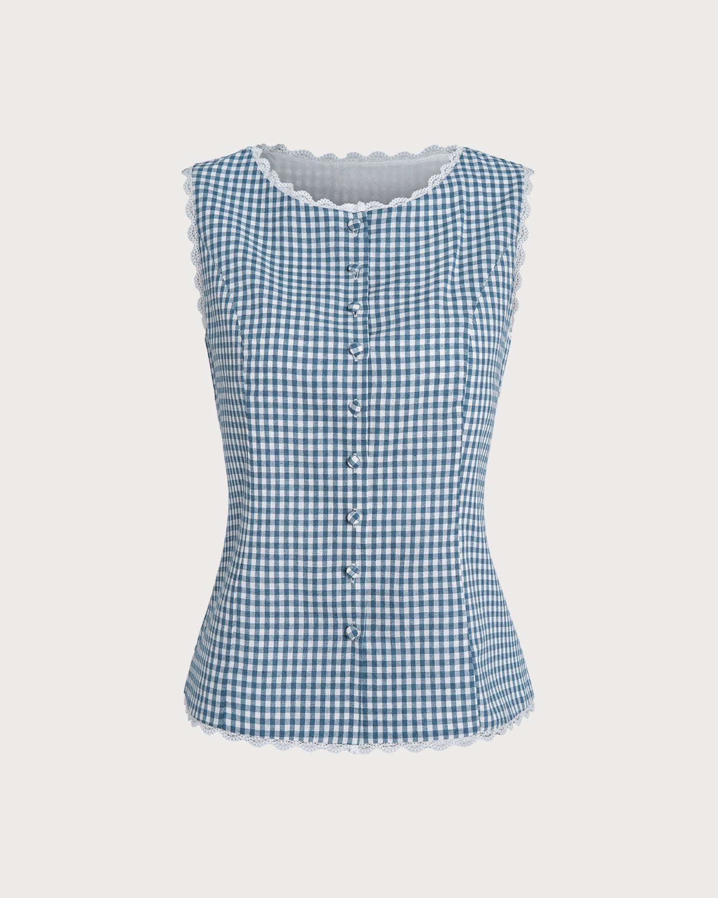 Blue Plaid Sleeveless Tank Top | Rihoas