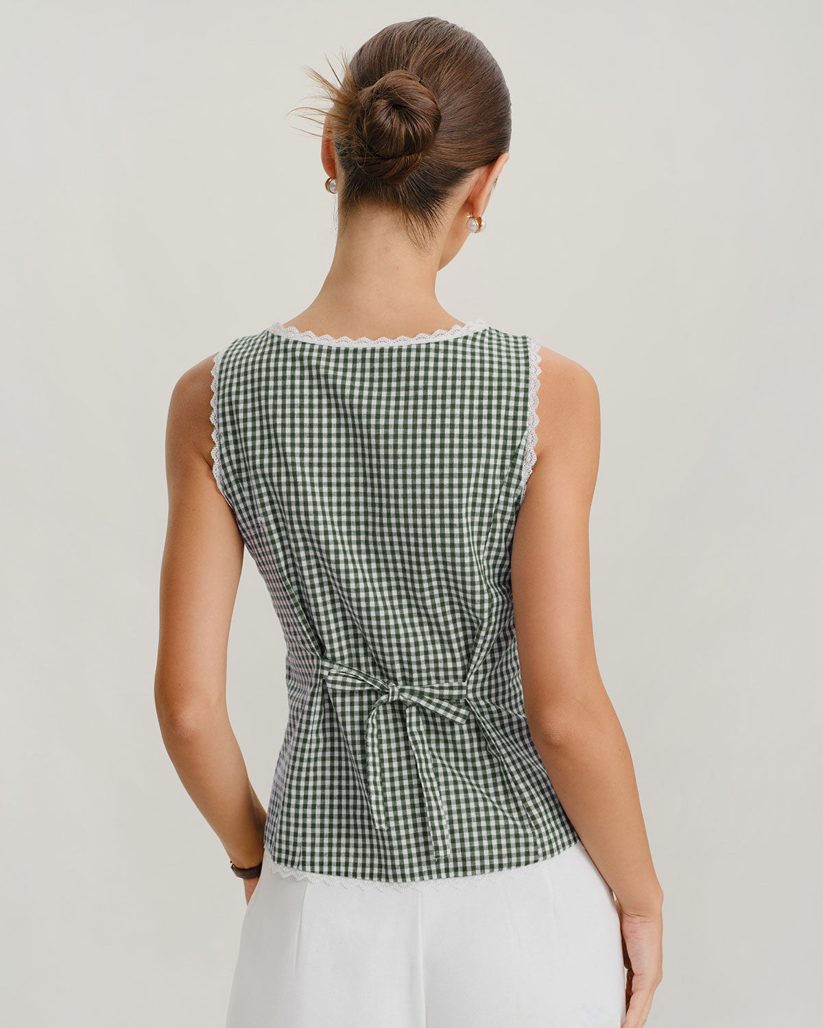 Green Boat Neck Plaid Tank Top | Rihoas