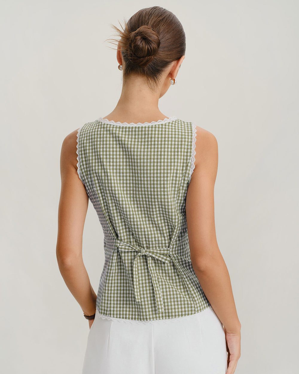Green Boat Neck Plaid Tank Top | Rihoas