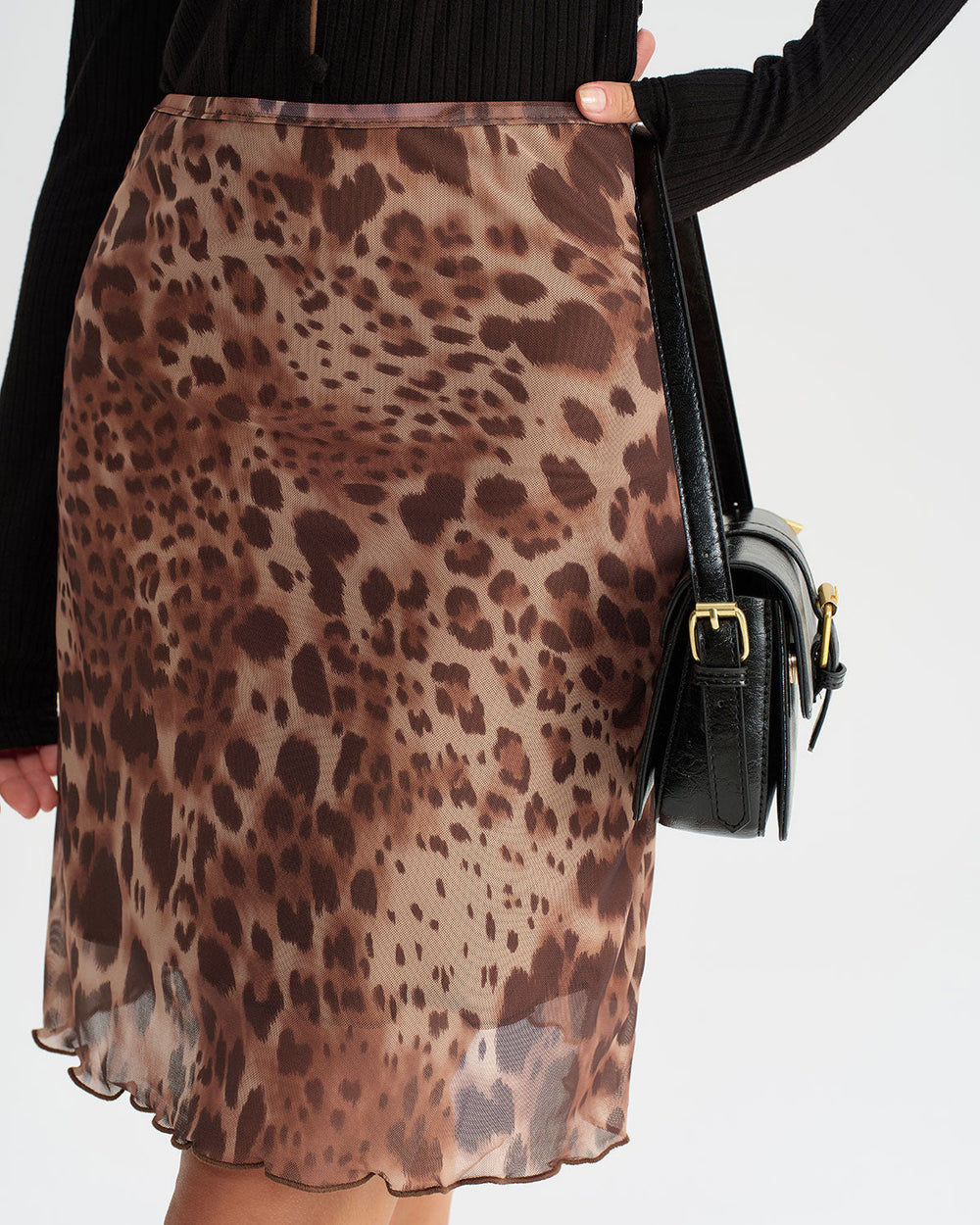 Brown Leopard Print Elastic Waist Mini Skirt | Rihoas