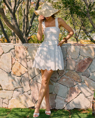 White Square Neck Shirred Mini Dress | Rihoas